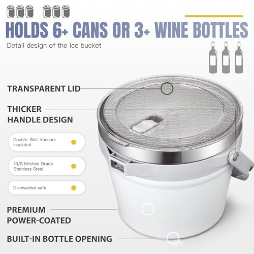 7L Vacuum Insulated Ice Bucket with Lid, Scoop & Tongs - Milk White