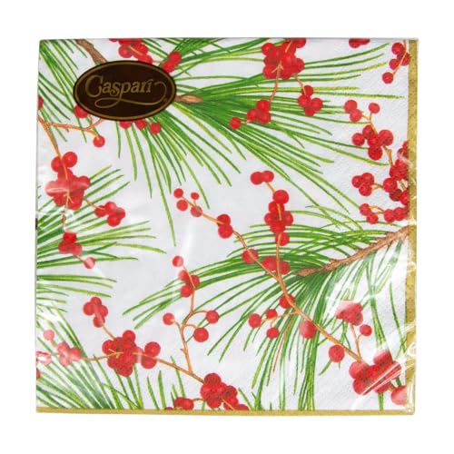 Caspari Christmas Berries and Pine Paper Luncheon Napkins - Holiday Party Supplies, 20 Pack