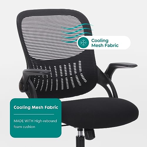 Sweetcrispy Black Mesh Executive Office Chair with Flip-Up Arms & Lumbar Support