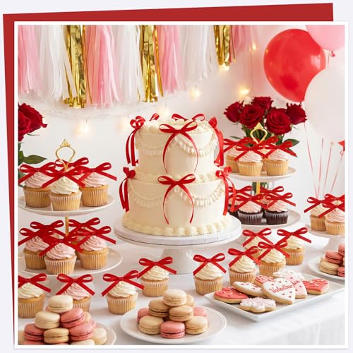 NatNarr Red 30 Pcs Bows for Cake Toppers - DIY Party Decor, 2.9 x 5.7 in (Red)