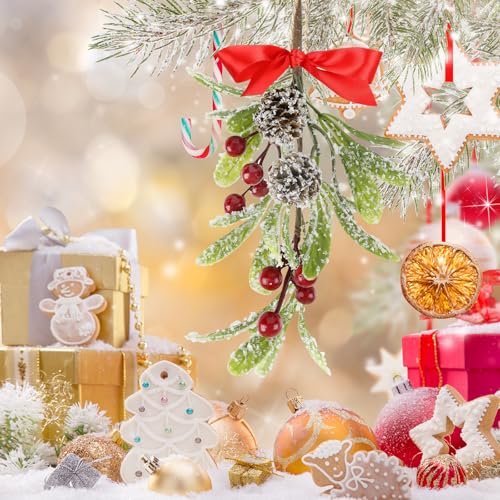 Christmas Mistletoe Decorations Set - 4 Artificial Hanging Kissing Balls with Pinecones & Bows