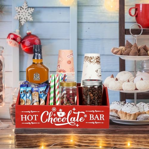 Barydat Red Hot Cocoa Bar Organizer Wood Countertop with 4 Compartments