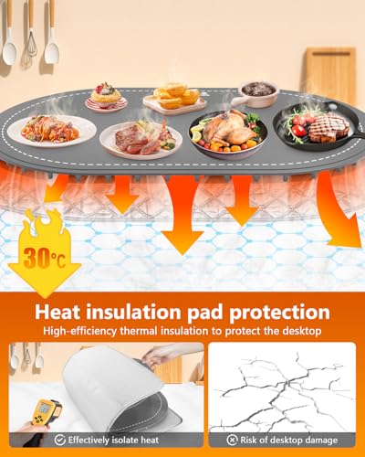 HOSSEE Gray Food Warming Mat 24x15-Inch Silicone Countertop Warmer for Buffets & Gifts
