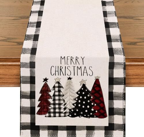 CHAIYA 13x72 Inch Christmas Table Runner Black & White Buffalo Check Holiday Decor