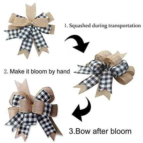 Buffalo Plaid Burlap Bows for Wreath 2 Pack,12¡±x9.4¡±Large Rustic Farmhouse Decor Tree Topper Check Bow Decorations for Fall Wedding Holiday Party Wall Home Front Door Decorative(Black&White)