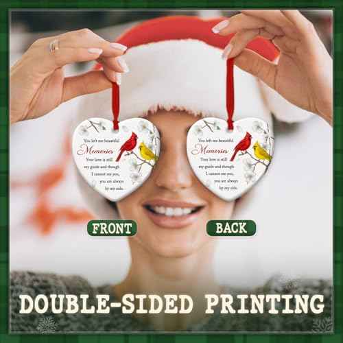 Cardinal Memorial Ornament Heart Shaped - Remembrance Gift for Loss of Loved One - in Memory Keepsake for Mom, Dad, Family - Sympathy Christmas Tree Decoration