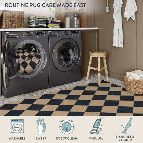 Lahome Checkered Easy Jute Non Slip Kitchen Runner, 2'6"x8' Washable
