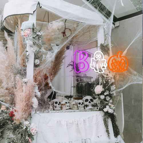 BOO Neon Sign, Halloween LED Wall Light with Ghost Pumpkin Neon Decoration for Halloween Party, Home, Bar