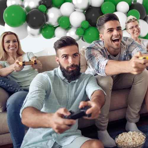 Green Black White Silver Balloon Arch Garland Kit - Green and White Balloons for Jungle Safari Baby Shower Graduation Wedding Anniversary Soccer Ball Birthday Party Decors