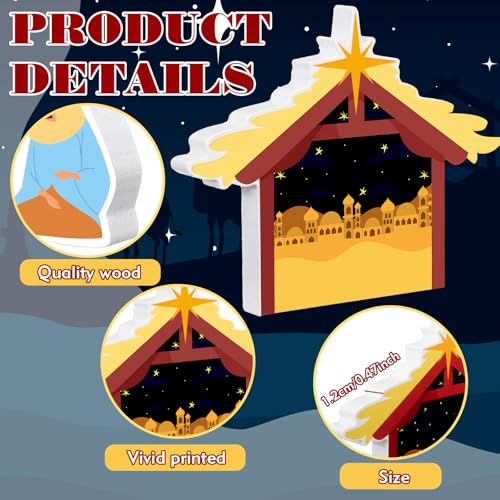 Yuntau 13-Piece Nativity Set – Wooden Stable Christmas Scene Figures