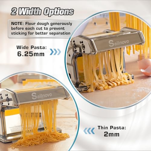 Sailnovo 3-in-1 Pasta Maker with 9-Setting Roller & Cutters - Silver