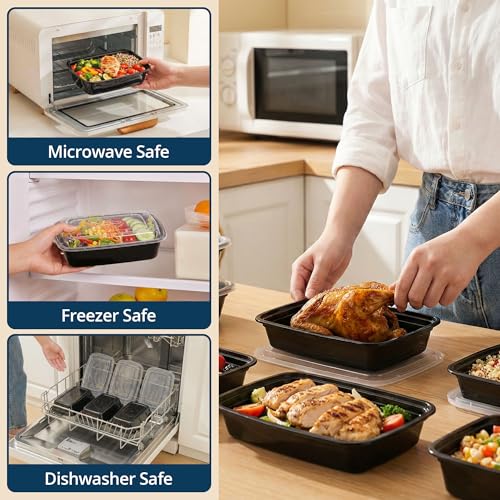 Tiya Meal Prep Containers with Lids - 150 Pack 12 oz BPA-Free Plastic