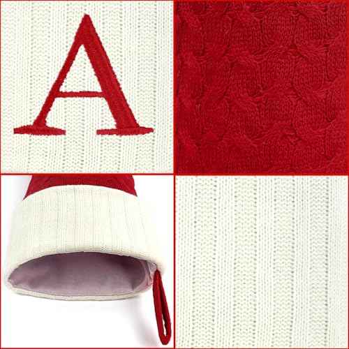 Christmas Stockings with Initials,20 Inches Large Knit Embroidered Letter Red White Christmas Stocking,Monogram Christmas Stocking for Famliy Holiday and Xmas Tree Fireplace (Letter A)