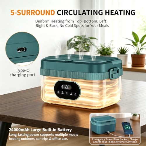 Mishelone Blue Cordless Heated Lunch Box with 5-Side Circulating Heating & Large Capacity