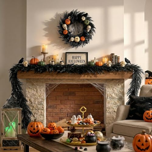 9ft Artificial Norfolk Pine Garland Halloween Decor for Mantle - Black Variation