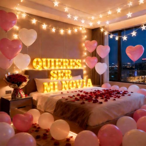 Quieres Ser Mi Novia Light Up Letters & 1000 Rose Petals - Romantic Proposal Set - Quieres Ser Mi Novia2