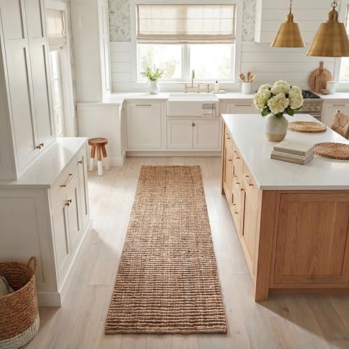 Natural Fiber Runner Rug - 2'6" x 10' Jute Knotted Coastal Style - Natural