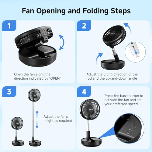 Belife X8 Portable Oscillating Camping Fan - Black, Rechargeable, Remote Control