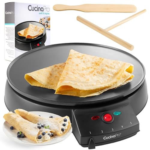 CucinaPro 12" Crepe Maker, Non-Stick Electric Griddle Pan w Batter