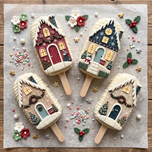 Christmas Snow House Silicone Mold – Candy/Fondant Mold with Blue Snow Cabin (Style O)