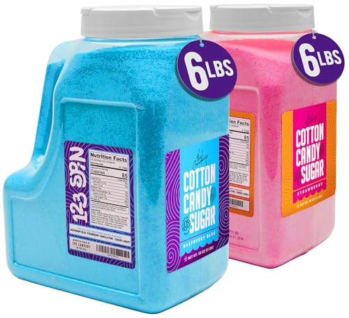 Cotton Candy Floss Sugar 6lbs 96oz Jars - Raspberry & Strawberry Flavors, 2 Pack