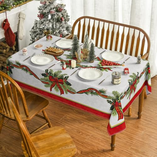 Horaldaily Christmas Tablecloth 60 x 84 Inch Rectangular Poinsettia Red
