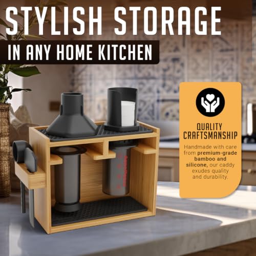 Coffee Organizer Stand for AeroPress - Black Bamboo Coffee Station Accessory