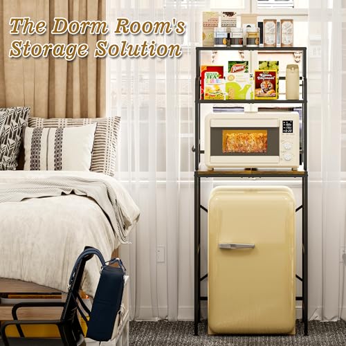 Mini Fridge Stand with 3 Tiers and Storage - Adjustable Shelves, Brown