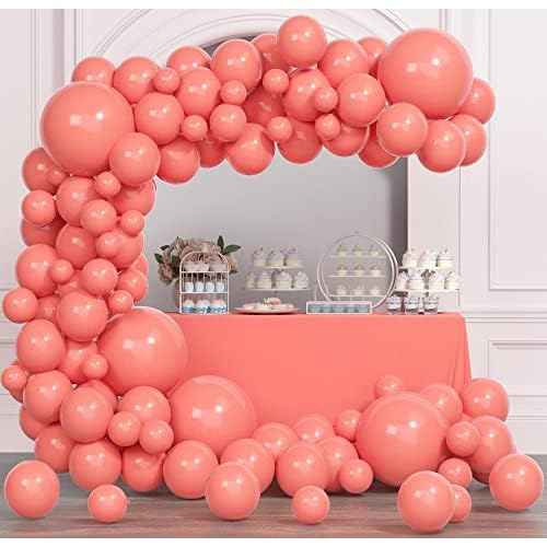 Coral Red Balloon Arch Kit, Thickened 100Pcs Red Balloons Different Sizes 18/12/5 Inch for Birthday Party Graduation Bachelorette Anniversary Wedding Gender Reveal Baby Shower Decorations Supplies