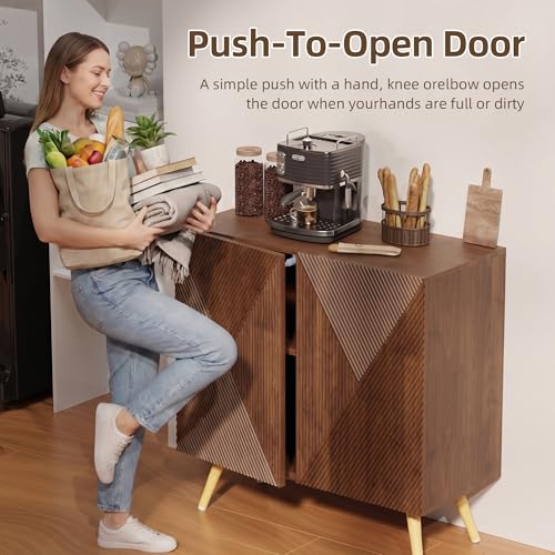 Retro Rectangular Fluted Sideboard Buffet Cabinet - 30 Inch Wood Storage with Adjustable Shelves - Space-Saving Console for Living Room & Kitchen - Variation 1