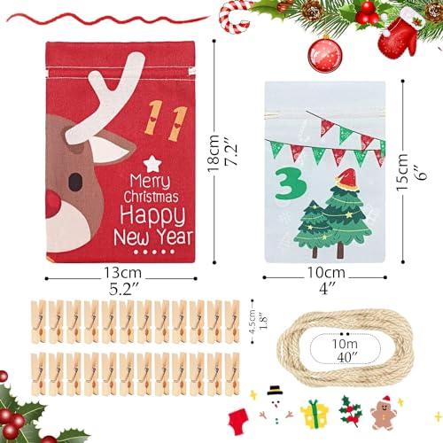 Gmngis Christmas Burlap Treat Bags 2025 - 24 Pack Holiday Gift Bags with Drawstrings
