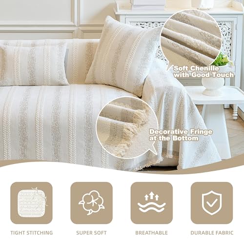 Beige Washable Couch Cover for Dogs 91x134 Non Slip Sectional Sofa Protector