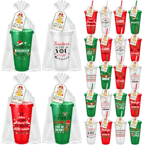 Vesici 24pcs Christmas Teacher Appreciation Gift Cups Set with Straws & Lids