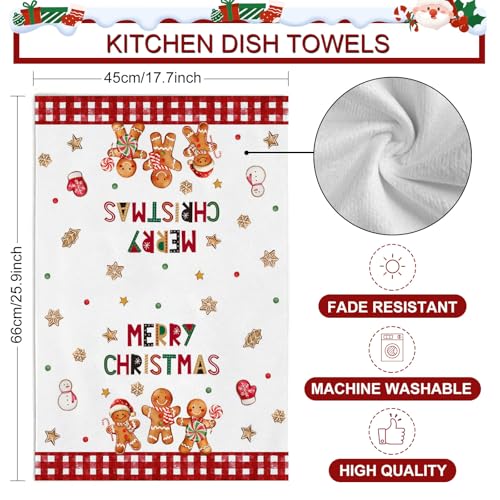 Mocsicka Christmas Kitchen Towels Set of 2 – 18x26 Gingerbread Decor, Premium Microfiber