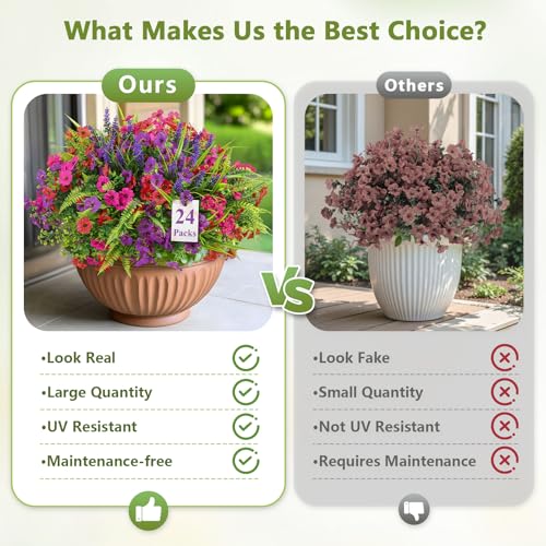 Artificial Flowers Pack - UV Resistant Faux Eucalyptus, Lavender & Spring Blooming Plants for Outdoor & Indoor Decor