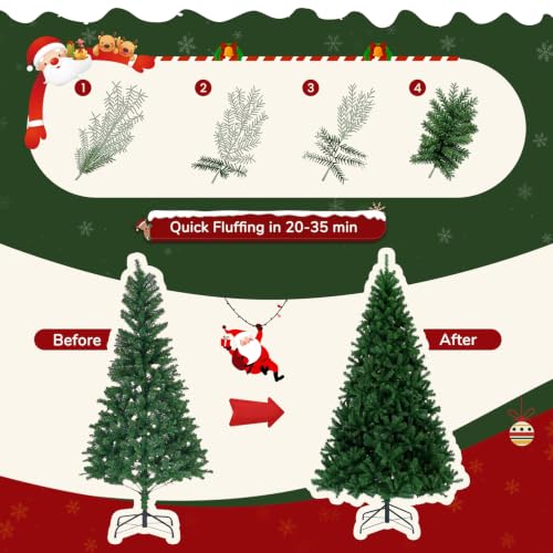 DUMOS 4.5 Ft Green Artificial Christmas Tree, Pre-Lit Holiday Decor