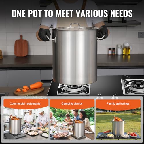 44.4 Quart Heavy Duty Stainless Steel Stockpot with Composite Base - Large Commercial Cookware
