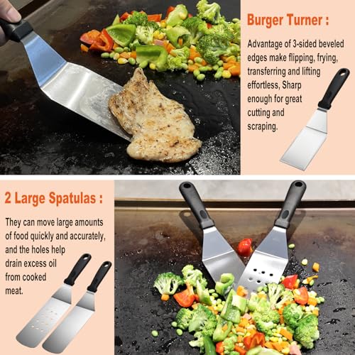 N NOBLE FAMILY Round Griddle Press & 38pcs Professional Grill Accessories Kit