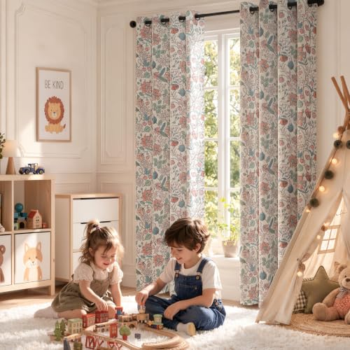 Pink Blackout Floral Curtains 2 Panels 52"W x 84"L Farmhouse Drapes