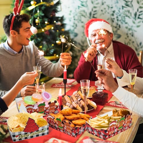 Christmas Food Tray 24pcs Disposable Snack Plates with Gingerbread & Plaid Designs
