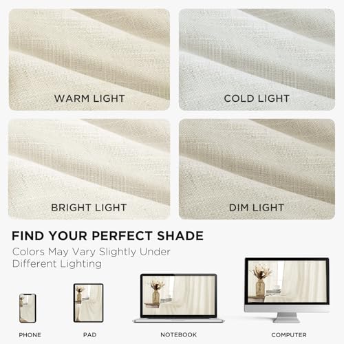 Joydeco Linen Curtains Set - Ivory on Linen, 52W x 96L, 2 Panels, Light Filtering