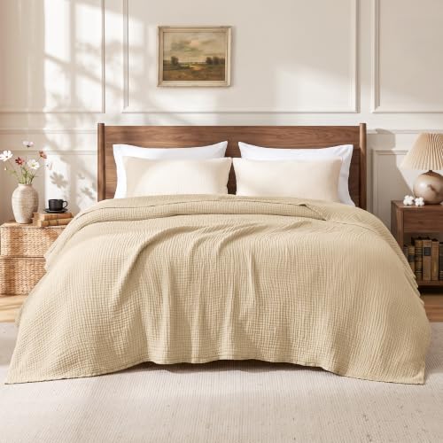 Khaki Love's Cabin 100% Cotton Muslin Blanket - 6-Layer Lightweight King Size 108x90 Inches