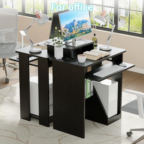 30 Inch Computer Desk with Keyboard Tray & Monitor Stand - Black