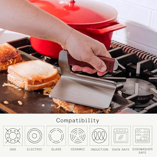 Stainless Steel Grill Press with Removable Leather Handle - Made in Sweden