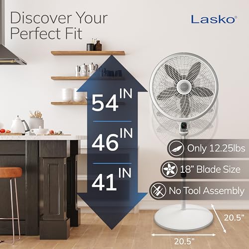 Pedestal Fan - Adjustable Height, 3-Speed, Remote Control, 18-Inch, White - Variation of THIS Listing