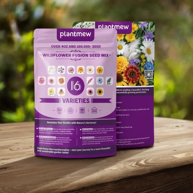 Wildflower Seeds - 200,000+ Non-GMO Heirloom Seeds | 16 Variety Perennial Mix for Pollinator Gardens | Attracts Bees, Birds & Butterflies | 4oz