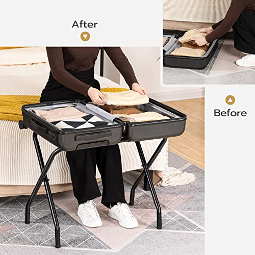HOOBRO Black Foldable Luggage Rack Set of 2 - Metal Suitcase Stand for Travel & Storage