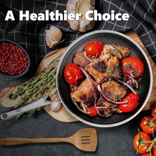 OATOFP Non-Stick 11.4-Inch Frying Pan with Lid - Stainless Steel Skillet, Dishwasher & Oven Safe