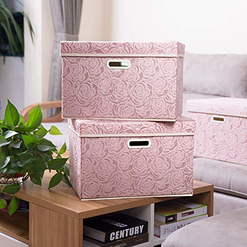 PRANDOM Large Foldable Pink Storage Boxes with Lids 3-Pack - 43x30x30cm
