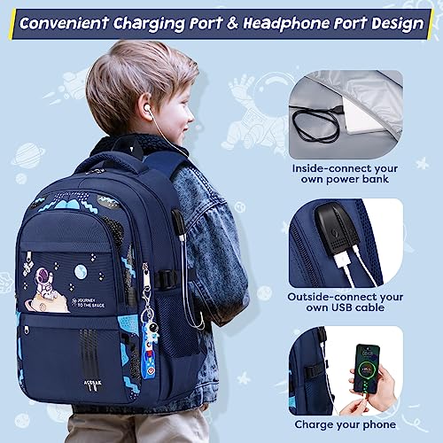 ACESAK Astronaut Backpack Set for Boys with Lunch Bag, 3-Piece Blue School Backpack